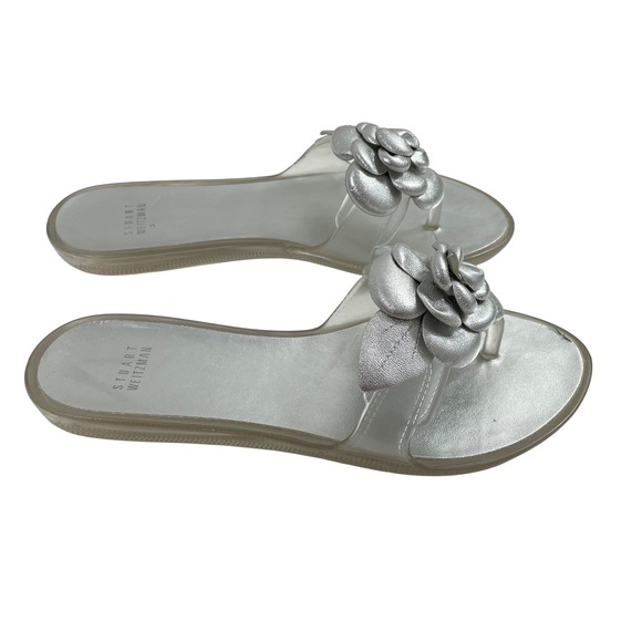 Stuart Weitzman Shoes - Stuart Weitzman Silver‎ Flower Jelly Thong Sandals Women's Size 9